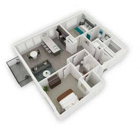 Floor plan for 2 beds, 2 baths, 1062 sqft